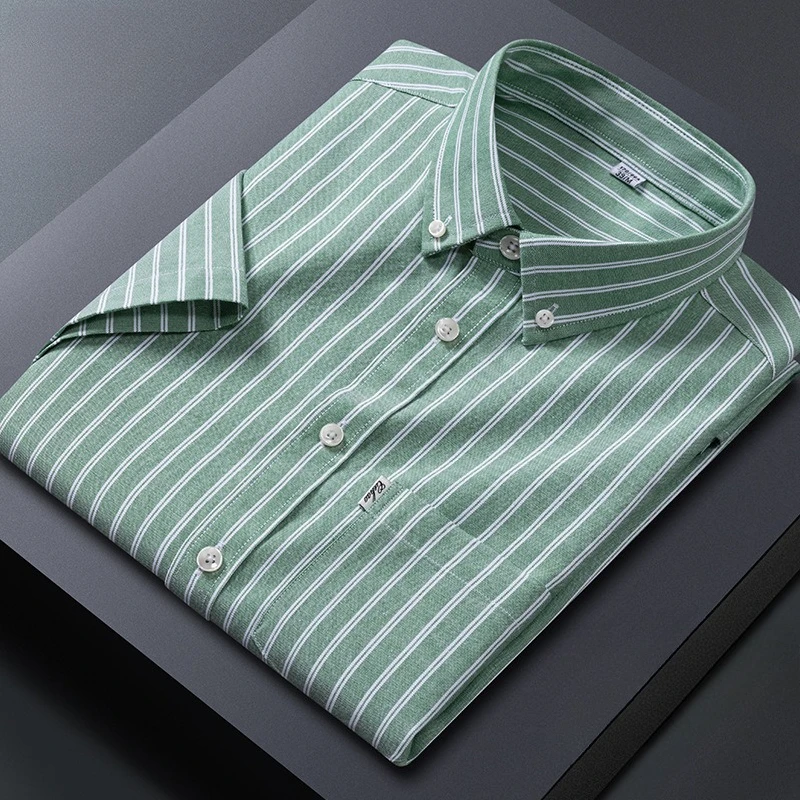 

100% Cotton Oxford Solid Color Classic Striped Shirt for Man Short Sleeve White Work Men Shirt Short Sleeve Business Formal