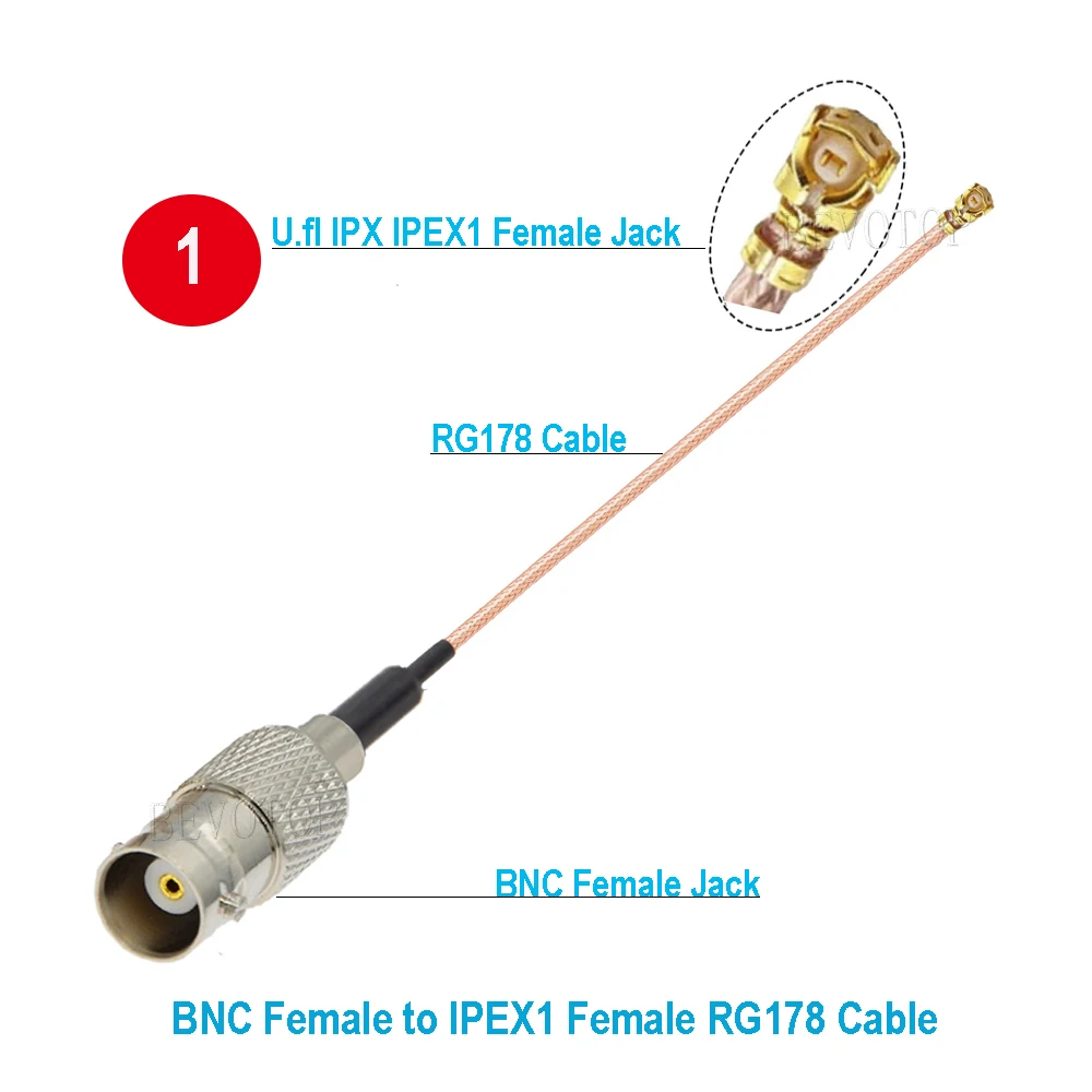 1PCS RG178 Cable BNC Male/Female to uFL u.FL IPX-1Female Connector 50 Ohm Pigtail RF Coaxial Antenna Extension Cord RF Jumper