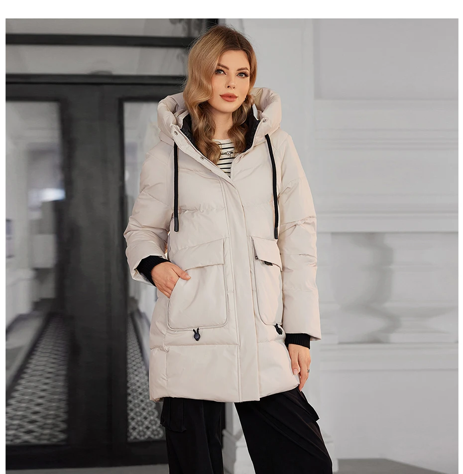 ICEbear Women's Winter Padded Jacket 2024 Hooded Zipper Warm Stylish Coat GWD3781I