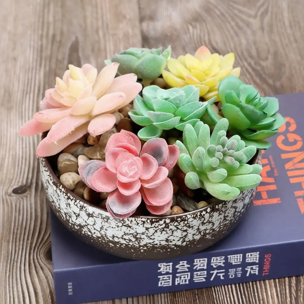 Vintage Ceramic Succulent Pot Coarse Pottery Flower Planter Breathable Round Container For Indoor Miniature Plant Decor