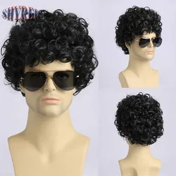 Perruque synthétique courte bouclée noire pour homme, faux cheveux, perruques de cosplay 03/Party, fibre haute température