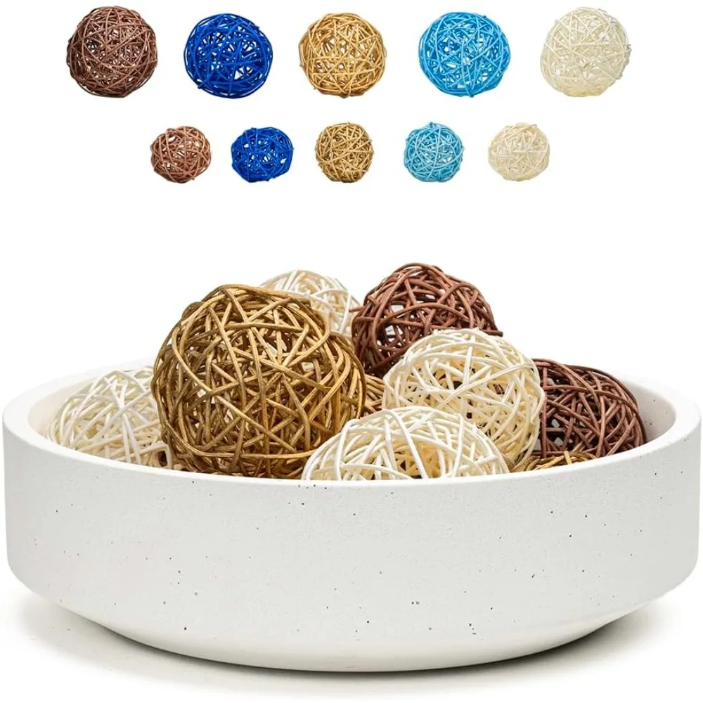 대형 흰색 콘크리트 장식 그릇, 24개의 장식 볼 포함, 과일/열쇠 보관함, 보헤미안 모던 홈데코, 식탁용 장식