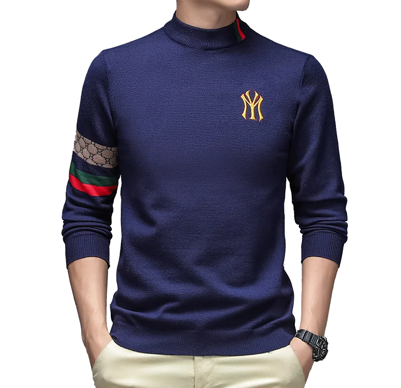 High end luxury designer brand embroidery sweater men's round neck knitted pullover autumn and winter fashion men's clothing