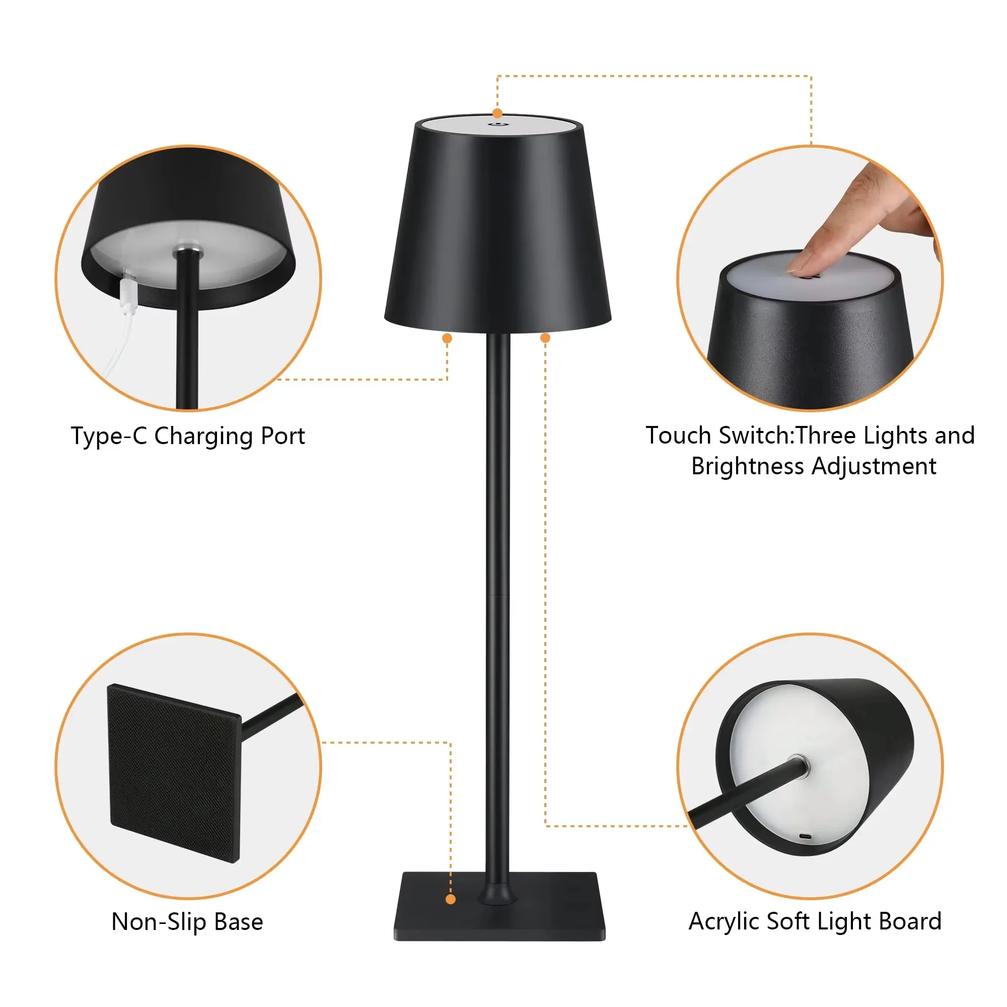 مصابيح طاولة LED 3 مستويات عكس الضوء اللاسلكية Led لمبة مكتب اللمس السرير الإبداعية المحيطة ضوء USB قابلة للشحن بار ديكور خارجي