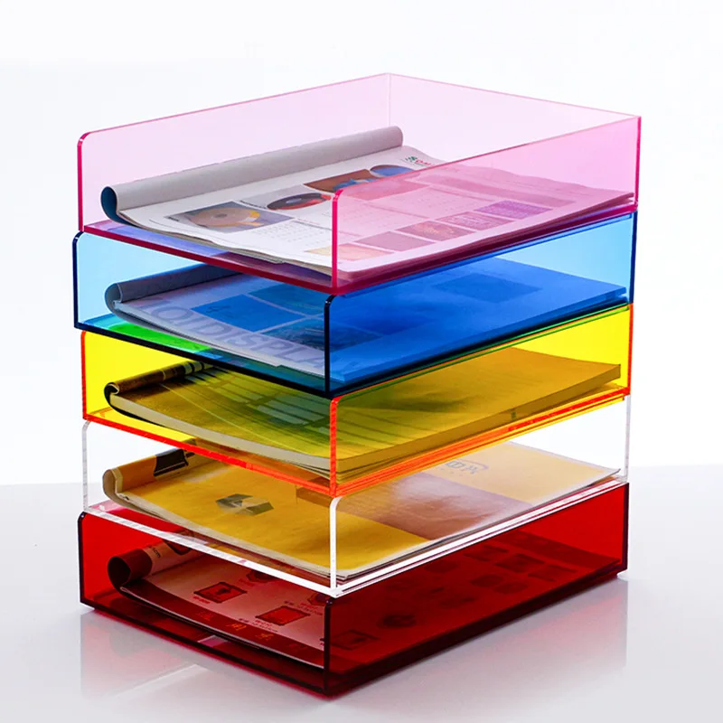 Clear Acrylic Desk Paper Organizer Tray Stackable Document Display Racks Office File Tray Storage for A4 Paper Magazine Receipts
