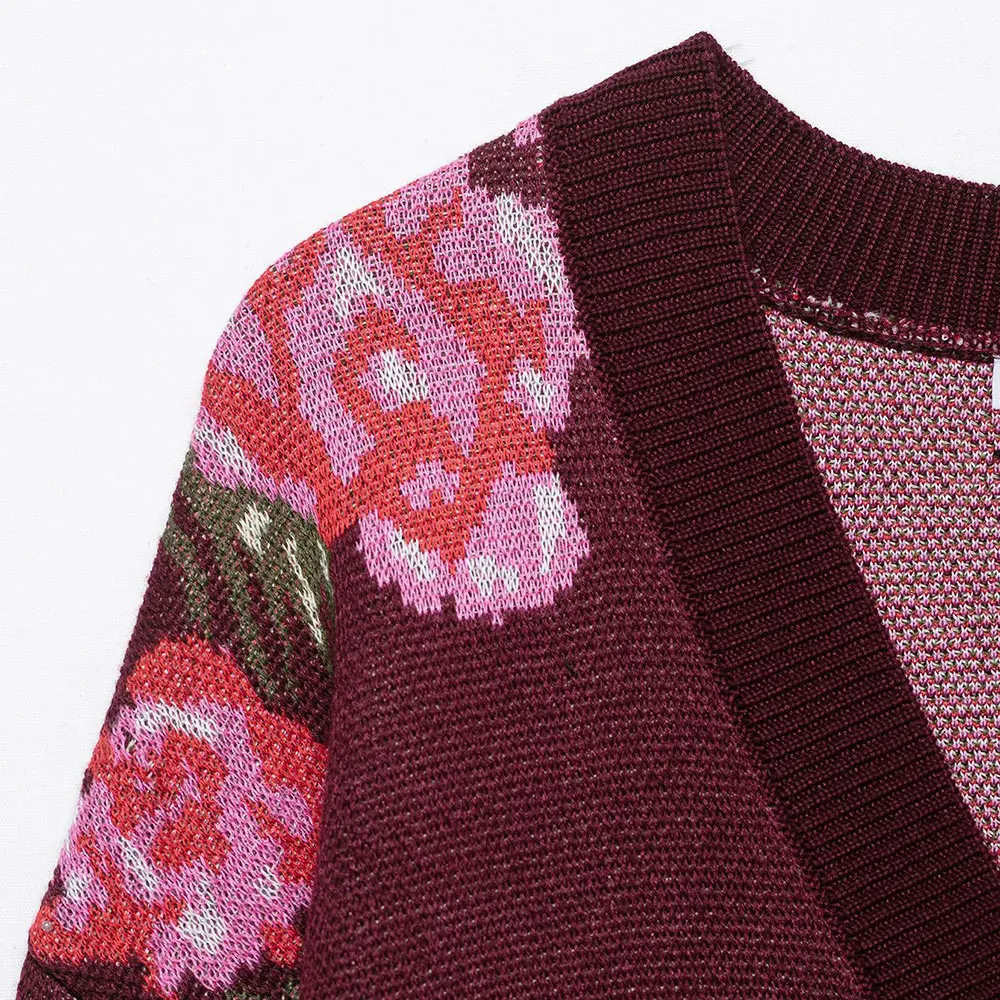 Cárdigan de punto Jacquard de mezcla de lana a la moda con apliques de rosas hiladas, camiseta abierta de estilo europeo y americano para mujer