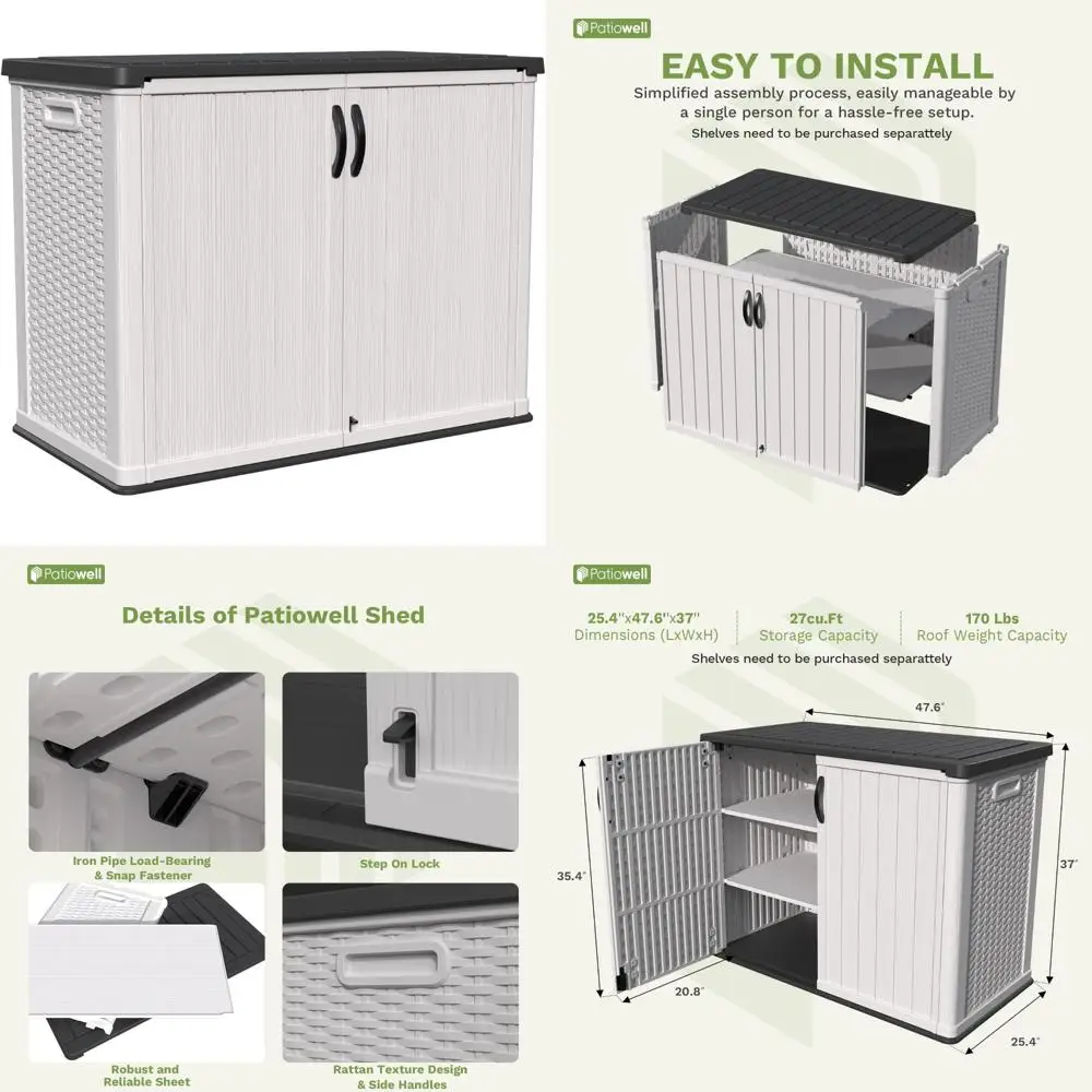 

Уличный шкаф для хранения, 26-кубические футы, пластиковый запираемый водонепроницаемый навес для садовых инструментов и аксессуаров для патио