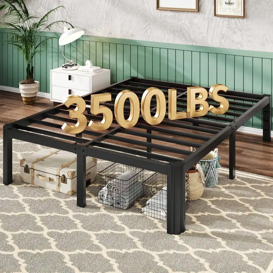 14 Inch Heavy Duty Twin/Full/Queen/King Platform Bed Frame With Round Corner Legs, 3500 Lbs Capacity Metal Bed, No Box Spring Needed, Noise Free, Easy Assembly, Black
