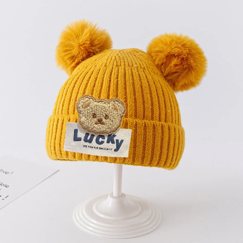 

Cute Winter Baby Beanies with Pop Lucky Bear Warm Newborn Ear Protection Hat Cartoon Toddler Kids Woolen Knit Hat