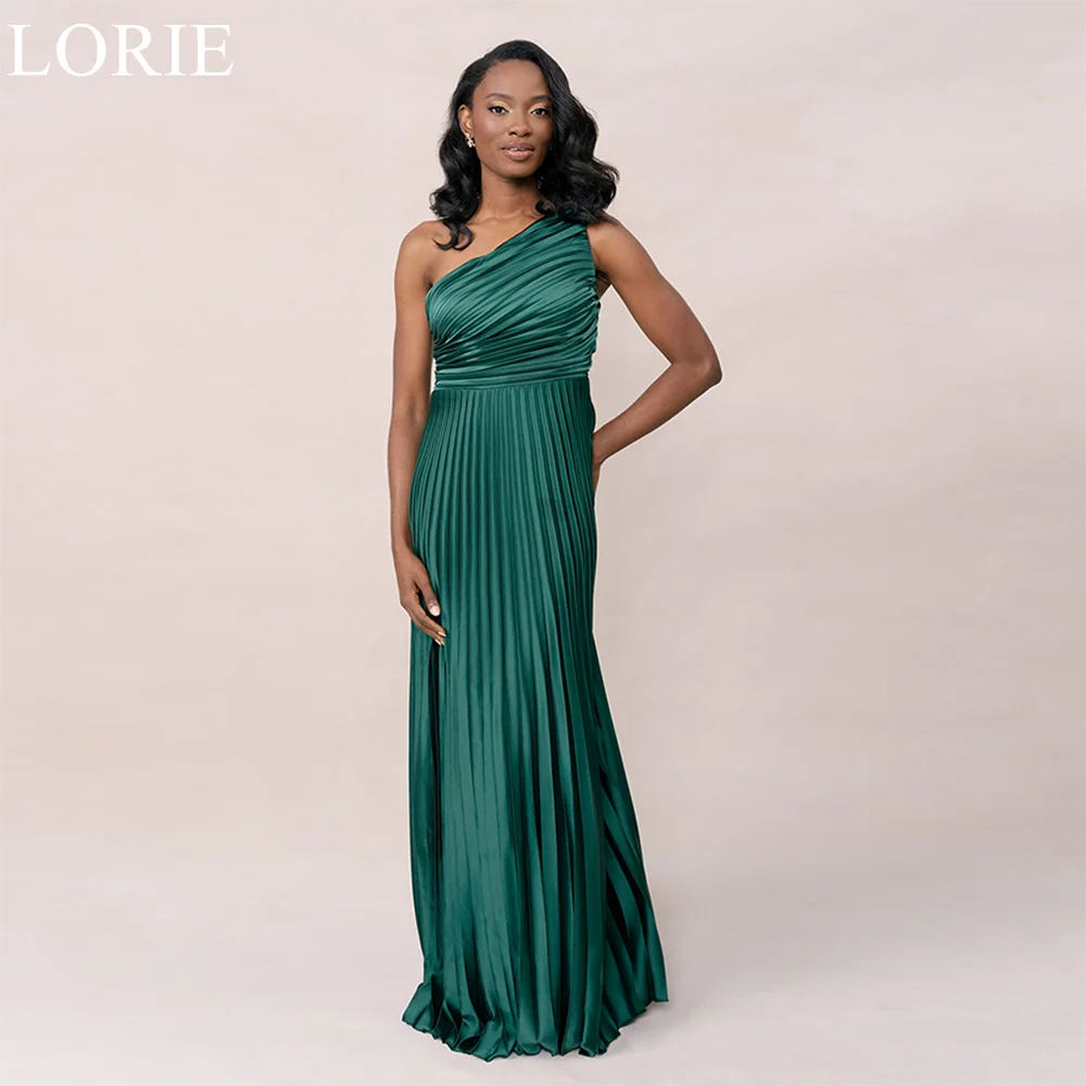 

LORIE Elegant Emerald Green Satin Bridesmaid Dresses One Shoulder Draped A-Line Pleated Wedding Party Prom Gowns 2024 Customized