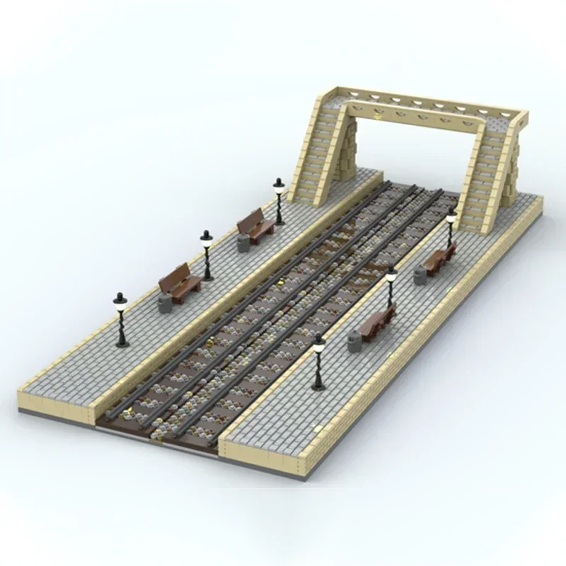 Estação de trem plataforma tecnologia blocos modulares cidade vista rua modelo moc tijolos construção presente brinquedo natal diy conjuntos montagem