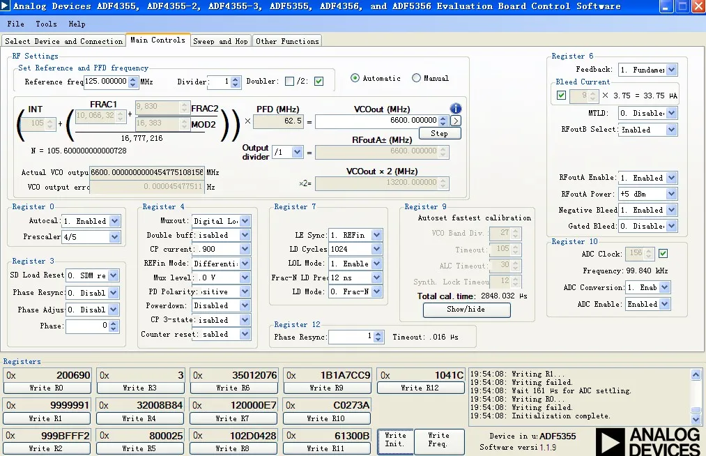 ADF5355 PLL 54M-13.6G development board PLL low phase noise VCO differential crystal oscillator