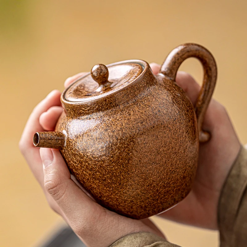 Teapot single pot to make  Household ceramic retro handmade high-end tea set Tea room meeting guest Kung Fu tea setutensils