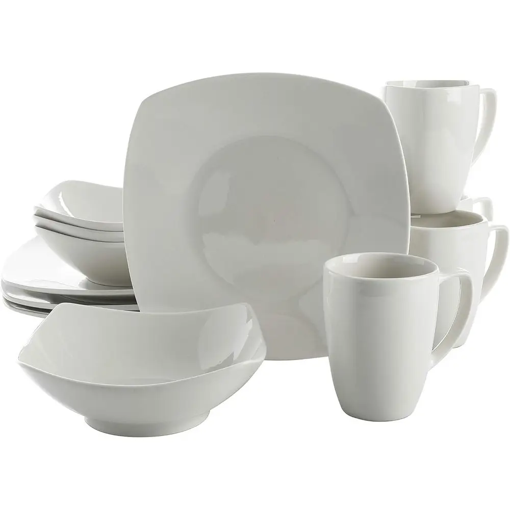 

Amelia Court Porcelain Chip and Scratch Resistant Dinnerware set, Service for 4 (12pcs), White (Soft Square)