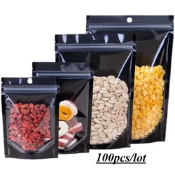 100PCS Food Grade Black Clear Front Transparent Plastic Aluminum Foil resealable Mylar StandUp pouch Custom Food Bag With Window