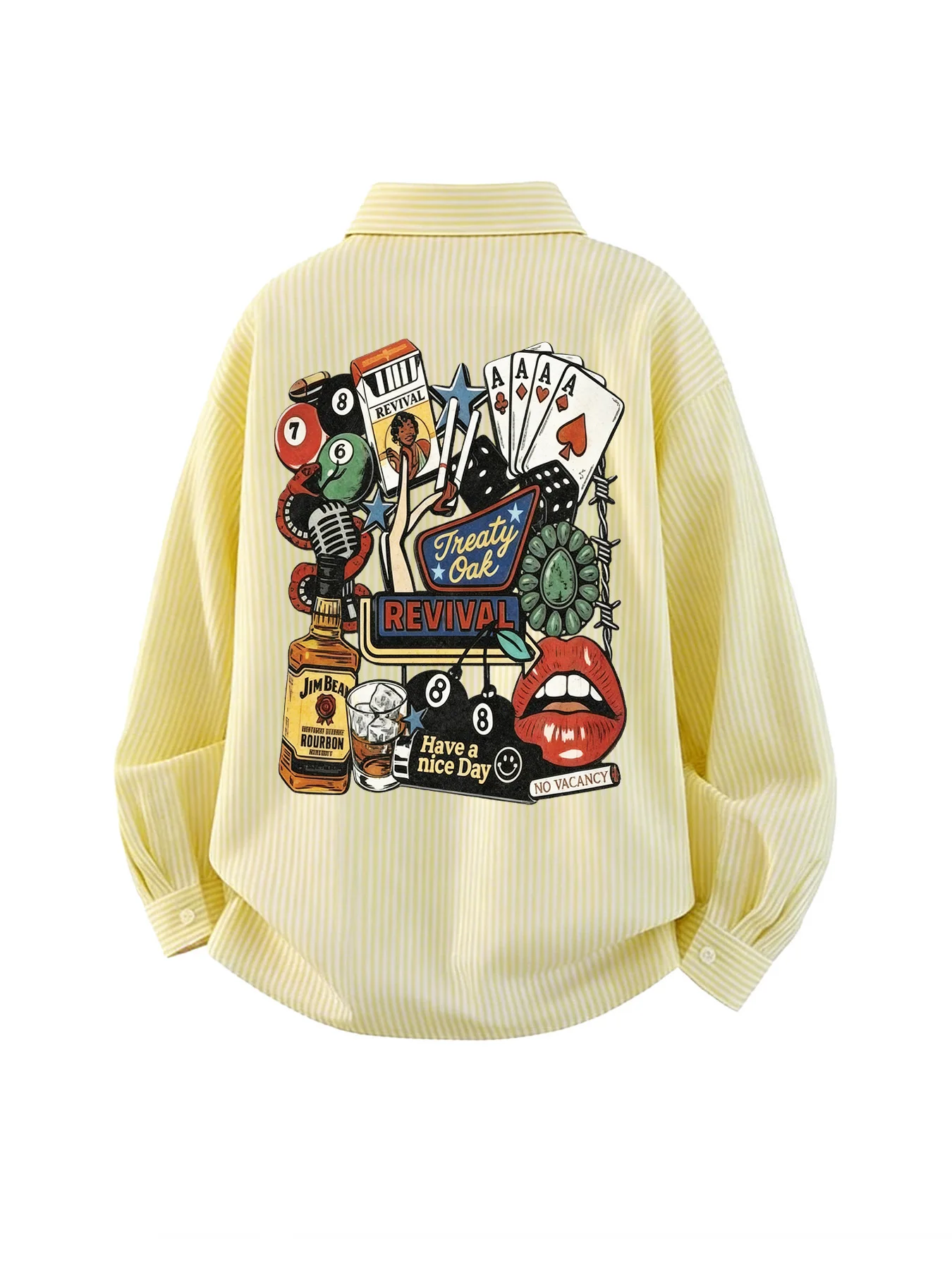 

Spring and Autumn New Cartoon Fun Back Long-Sleeve Fine Stripe Shirt, Layered Casual Men's Versatile Shirt