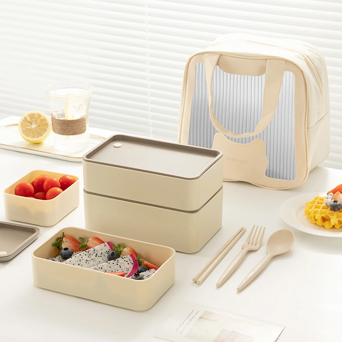 Lonchera Bento Portátil de Plástico con Compartimentos, Apta para Microondas, Apilable, Contenedor de Alimentos Sellado para Niños y Estudiantes