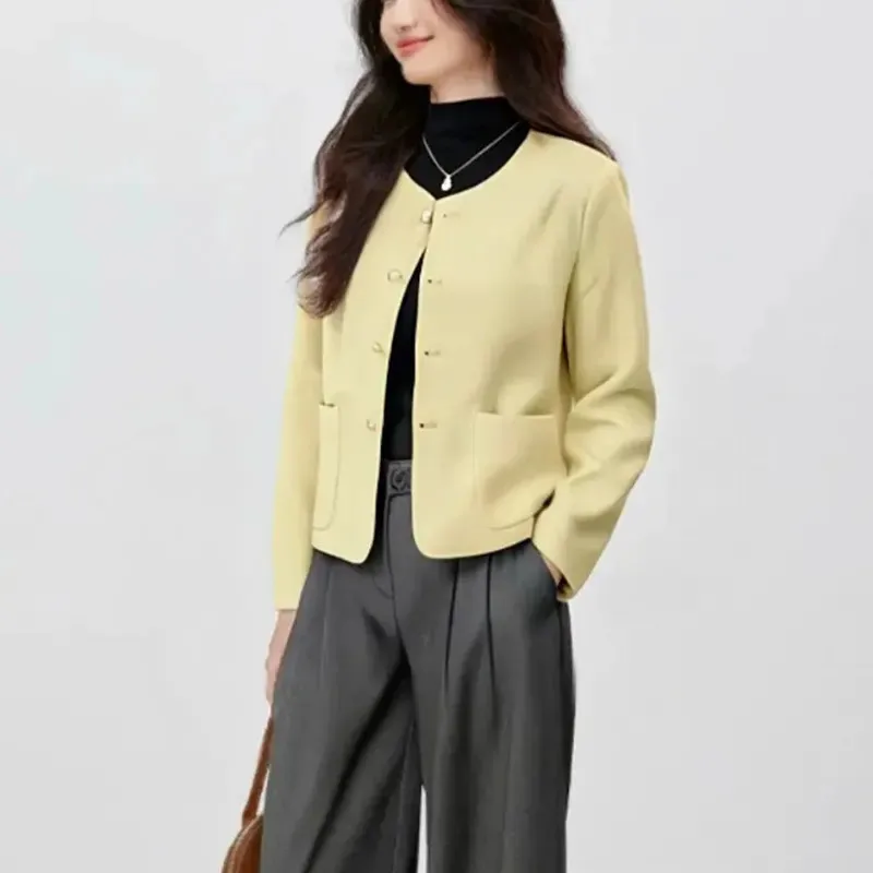 Chaqueta informal de Tweed de lana con cuello redondo para mujer, prendas de vestir exteriores de moda coreana, abrigo corto elegante de lana, ropa femenina B1390 2026