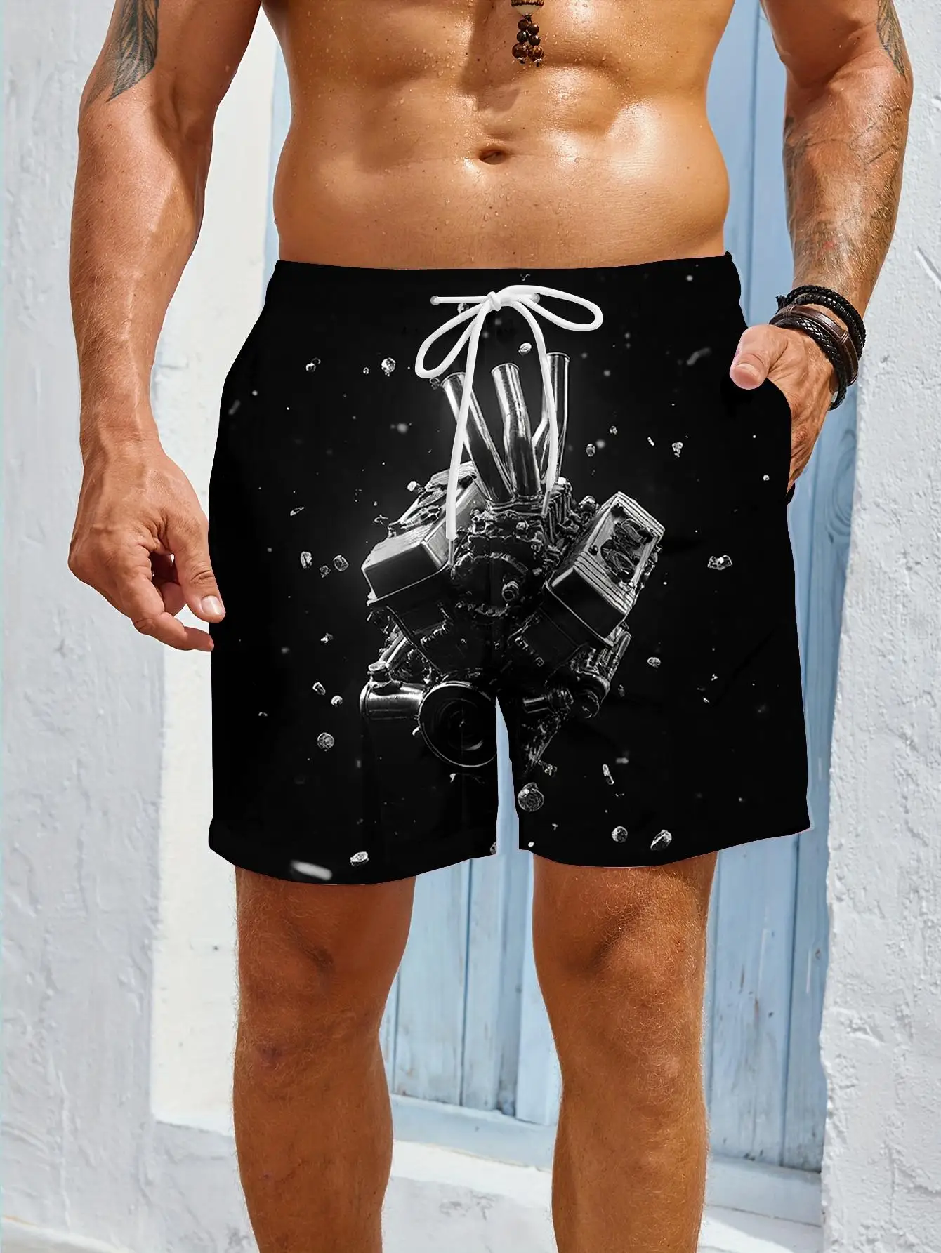 

1pcs Men's Short swim trunks2026 Summer 3D Printed Short sleeve baggy sweatpants Breathable running Quick drying Polyester