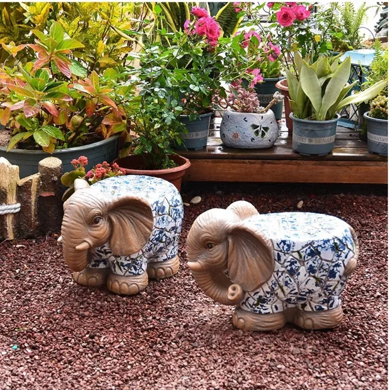 

Cartoon Elephant Flower Base, Creative Blue and White Porcelain Plant Rack, Courtyard Garden Decoration, Balcony Foot Stool