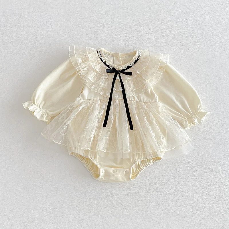 2026 New Spring 0-24M Baby Girl Clothing Newborn Baby Girls Bodysuits Long Sleeved Cotton Lace Splicing Infant Baby Jumpsuit