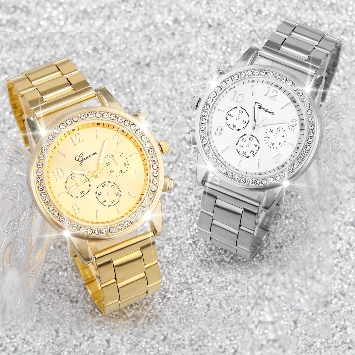 Elegant Women'S Quartz Watch & Jewelry Set - 2pcs, Swiss Movement, Zinc Alloy Band, Round Case, Digital Display Jewelry