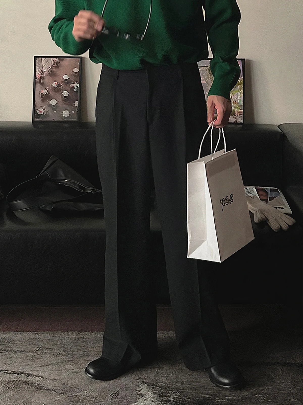 

Black Straight Leg Casual Pants Men's Autumn Winter Fashion Urban Style Drapey Wide Leg West Pants Old Money Style