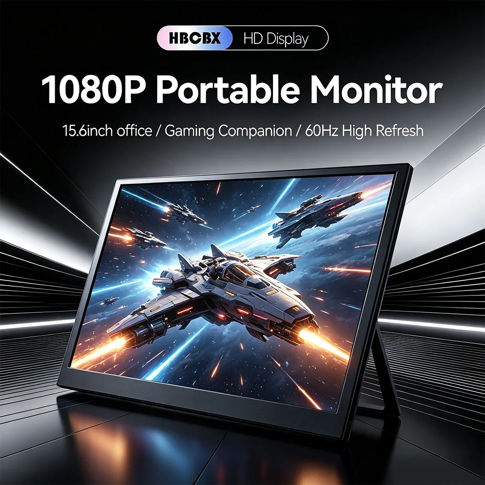 HBCBX 15.6-inch Portable Monitor IPS 1920x1080 16:9 100%sRGB Dual Speakers Applicable Phone XBox PS4/5 Laptop Portable Monitor