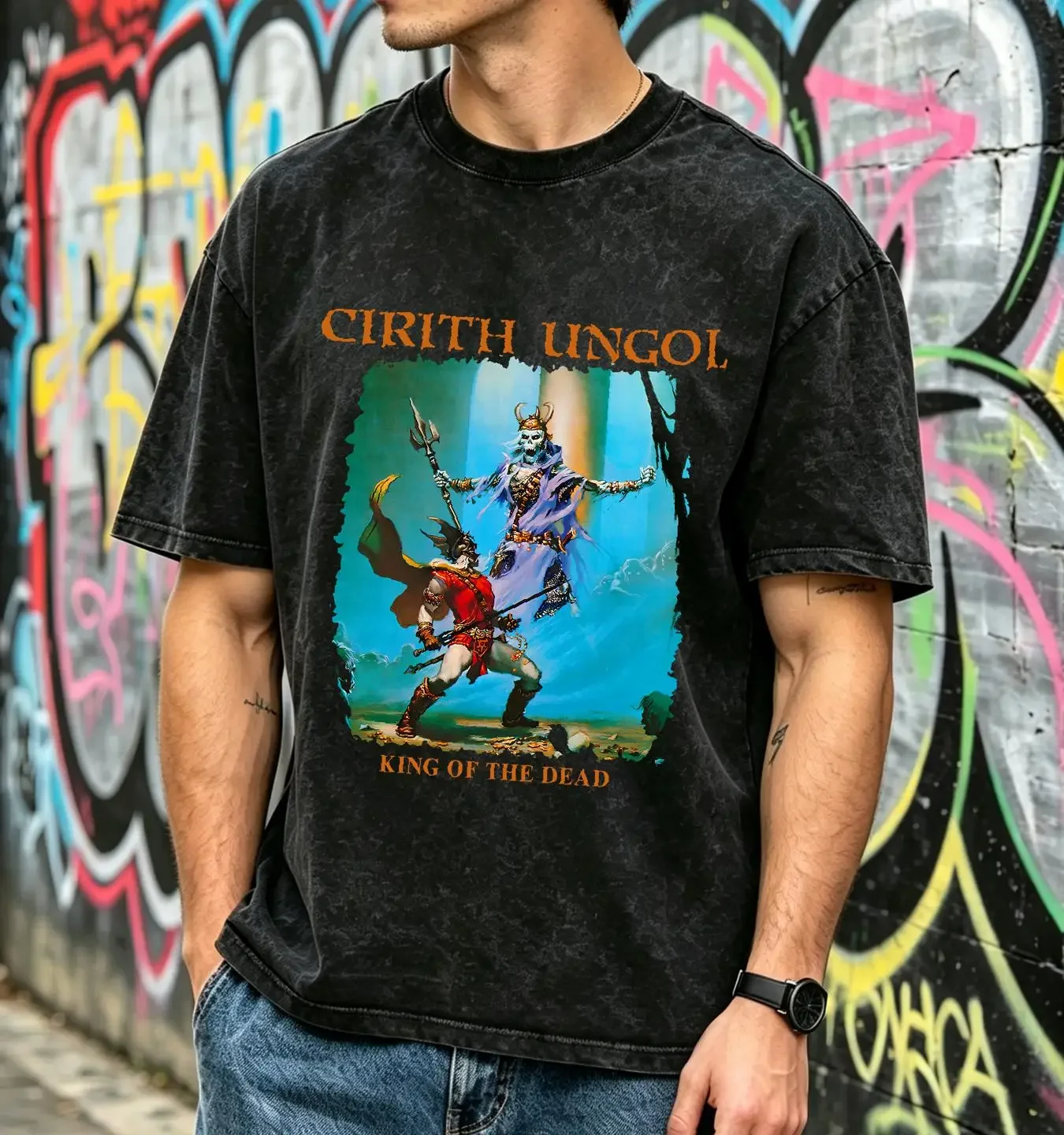 washed T Shirt Cirith Ungol King Of The Dead  Cotton Black S to 5XL BE1544 vintage Washed fashion homme Stylish Soft Versatile