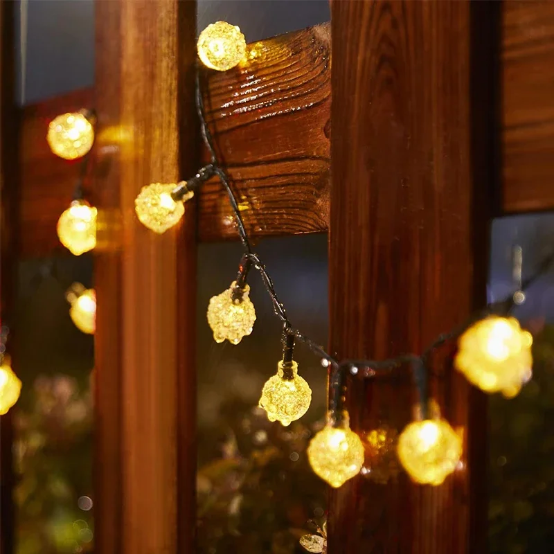 Solar ball String Lights Outside Waterproof Crystal Globe Lights with 8 Modes for Garden Tree Patio Party Christmas Decorations