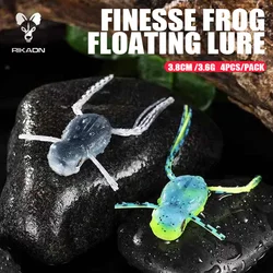 RIKAON Finesse Frog 3.8cm 3.6g 4pcs/pack Floating Soft Bait Water Surface Supercast Simulation Frog Artificial Crap Fishing Bait