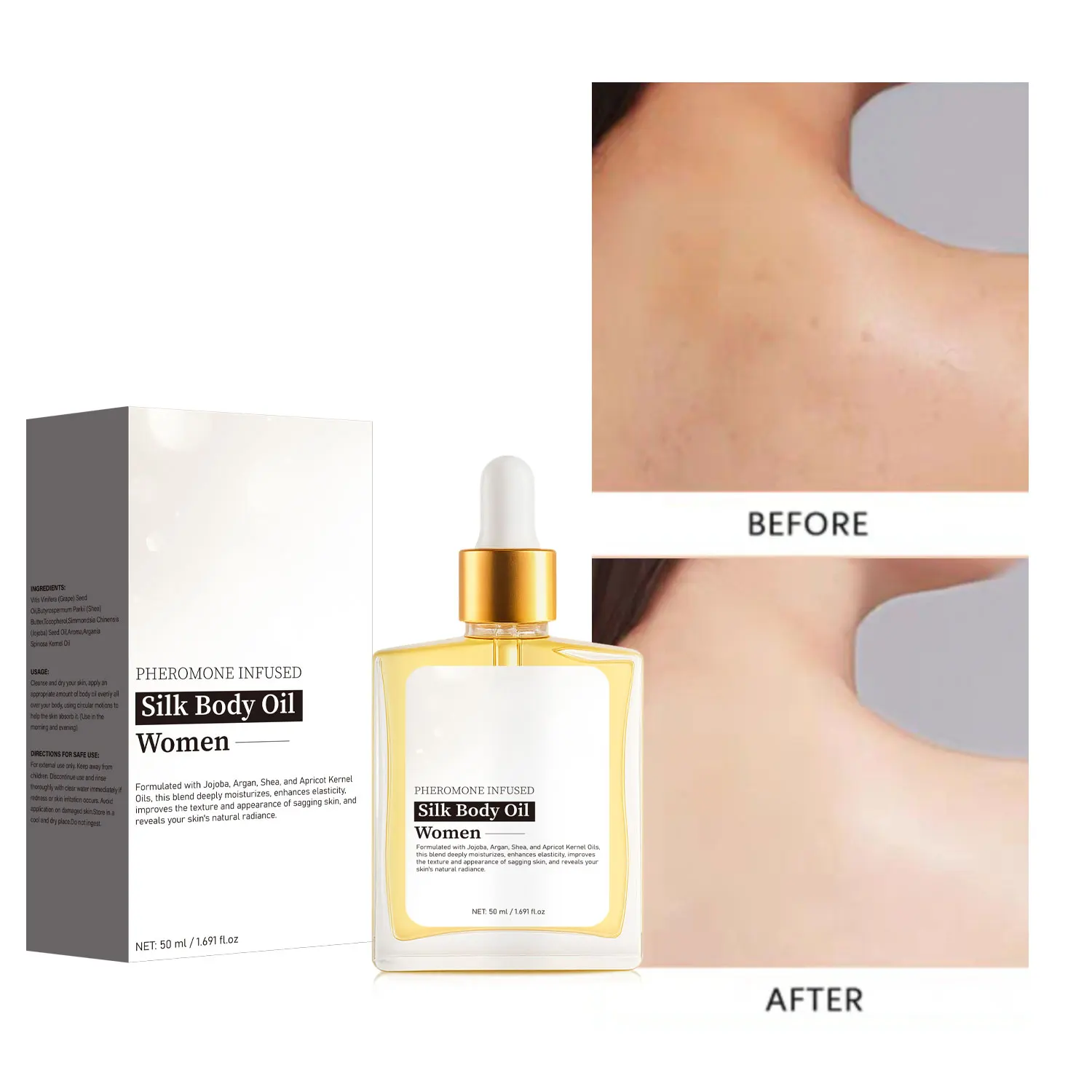 Picture 5: Silk Body Oil For Women 50ML Firming Anti Aging Moisturizing Formula, Crepey Skin Hydrating After Shower, Scented Blend Skincare