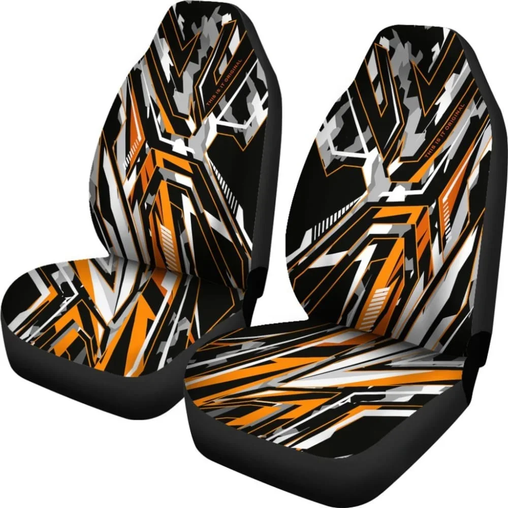 Extreme Racing Army Style Black & Orange Design Car Seat Covers,Pack of 2 Universal Front Seat Protective Cover