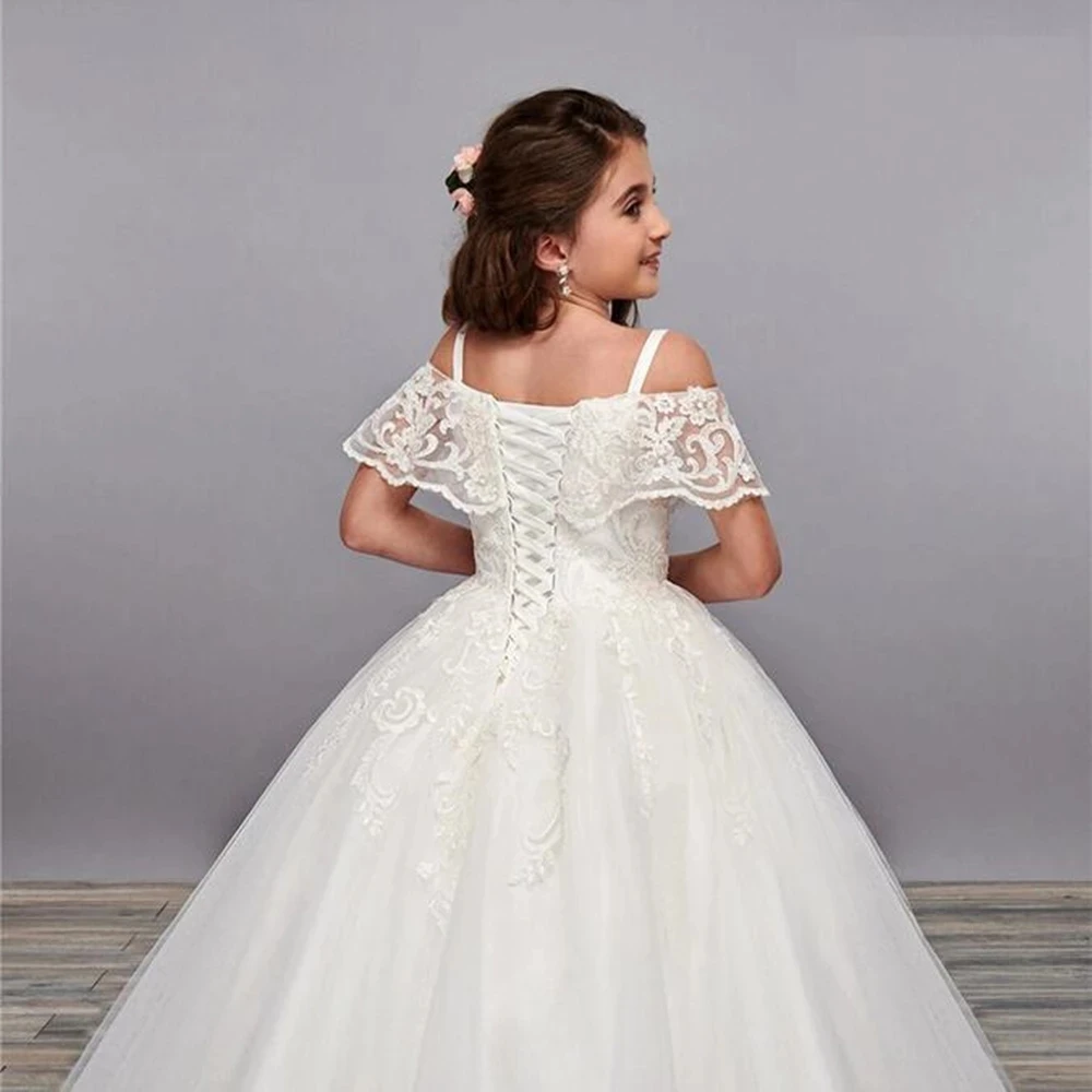 

Party Dress For Girl First Communion Formal Long Lace Princess Ball Gowns Flower Girl Dress Elegant Banquet Dresses