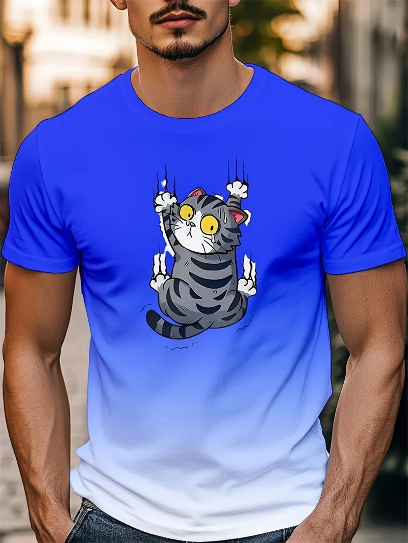 Herren T-Shirt mit Farbverlauf und Katzenkrallen-Grafik, Kurzarm, Lässiger Rundhalsausschnitt, Top für Tierliebhaber, Alltags- und Streetwear