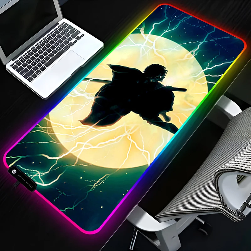 

RGB LED Mouse Pad Gaming Mats PC Accessories Mousepad Extended Pad Rubber Keyboard Pad Non Slip D-demon Slayer Zenitsu Desk Mat
