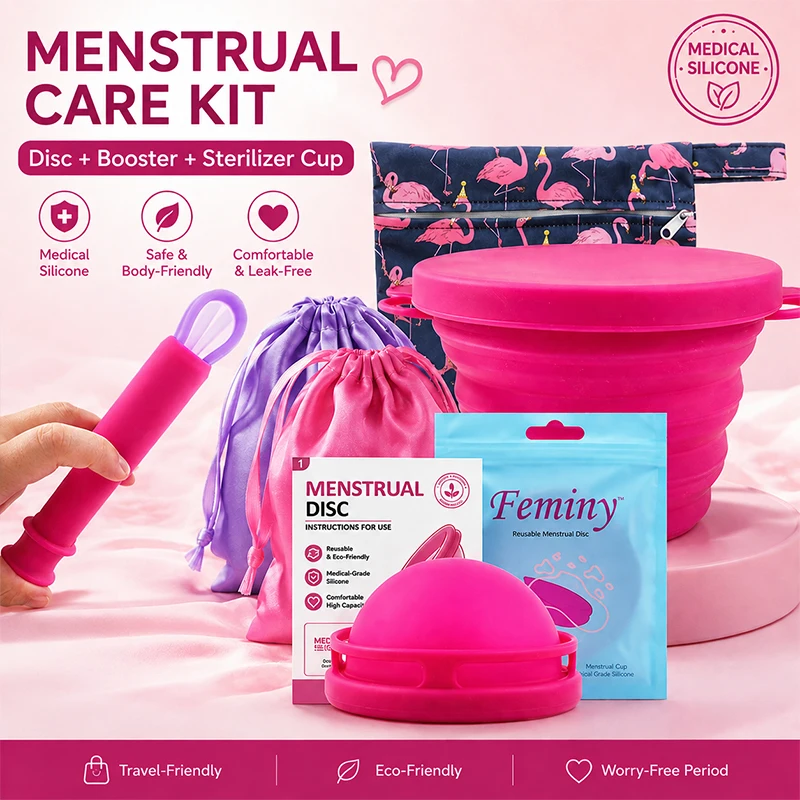 Reusable Menstrual Disc Set Medical Silicone Period Disc with Foldable Sterilizer Cup&Applicator Tampon Alternative for Women