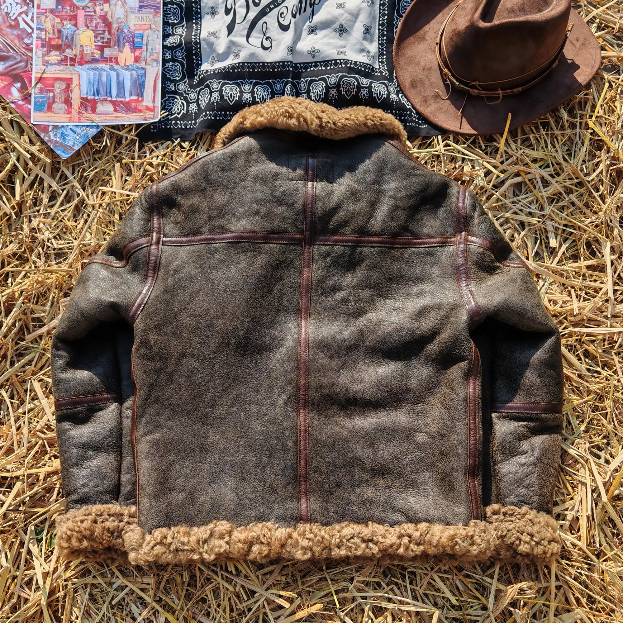 Picture 7: Dark Brown Winter Shearling Jacket Men Retro Vintage Style Plus Size 6XL Genuine Natural Thick Sheepskin Military Flight Coat