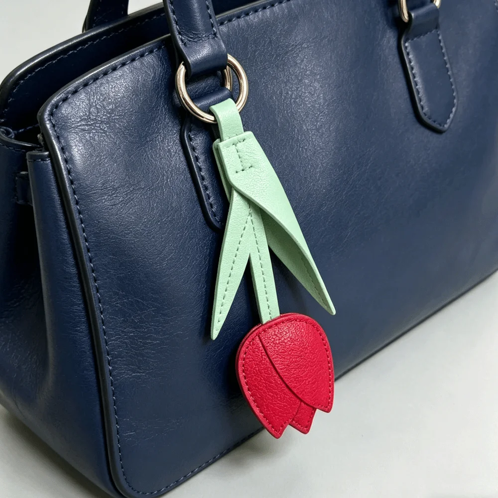 New PU Leather Tulip Keychain Multi-color Portable Car Keychain Charm Lanyard Floral Keyring Bag Decoration
