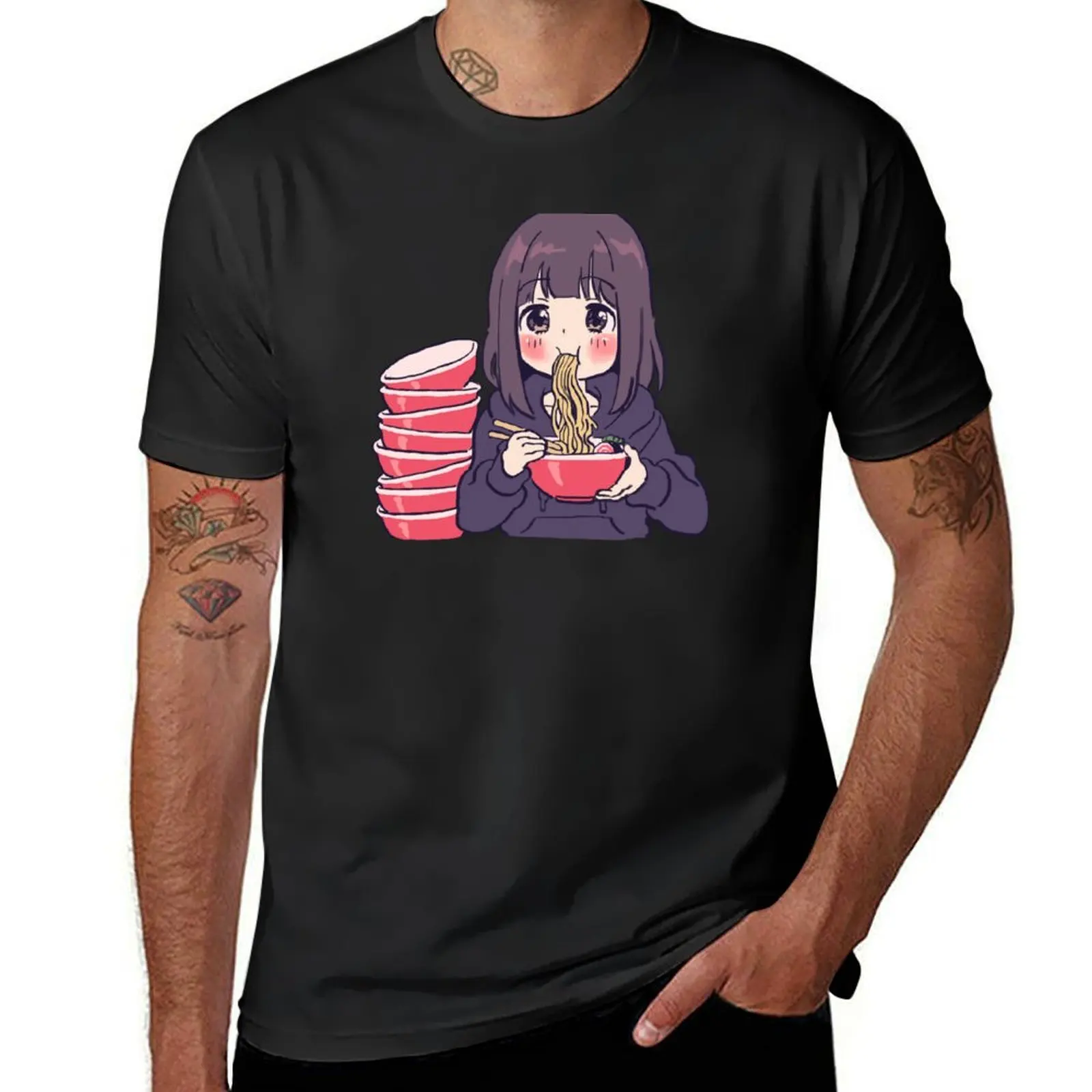 I draw cute anime girl eating ramen / Menhera Shoujo Kurumi-chan T-Shirt blanks sweat t shirts for men graphic