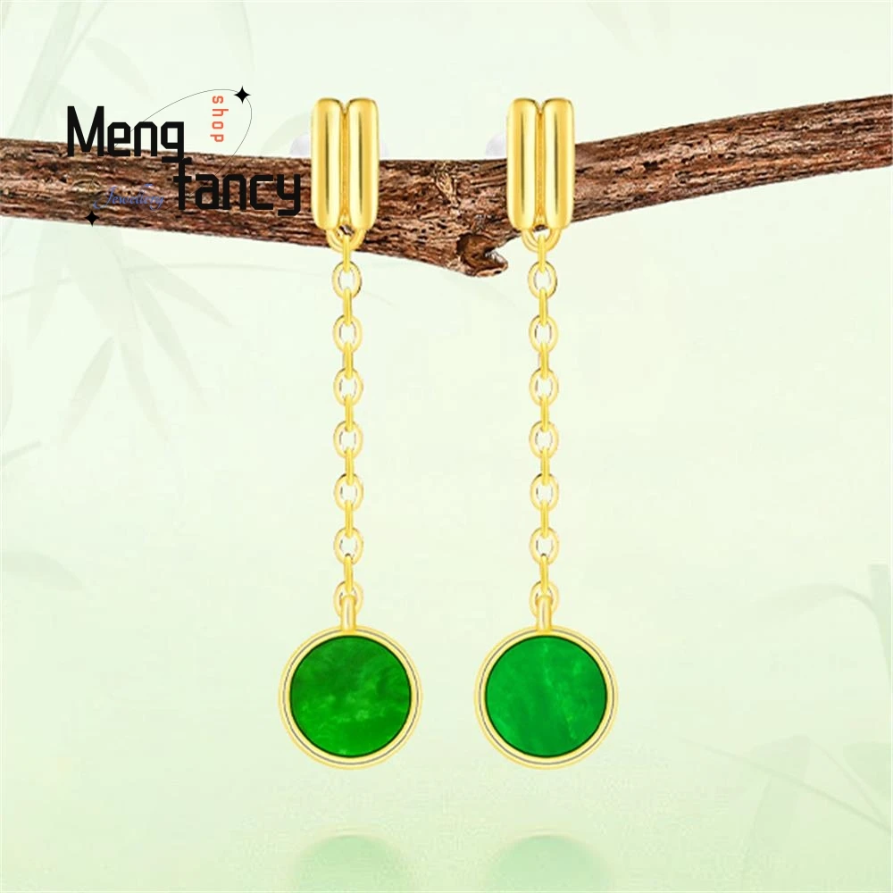

High-end Natural Burmese A-grade Jadeite Flower Blue Ice Type Jade S925 Silver-encrusted Earrings Fashion Jewelry Holiday Gifts