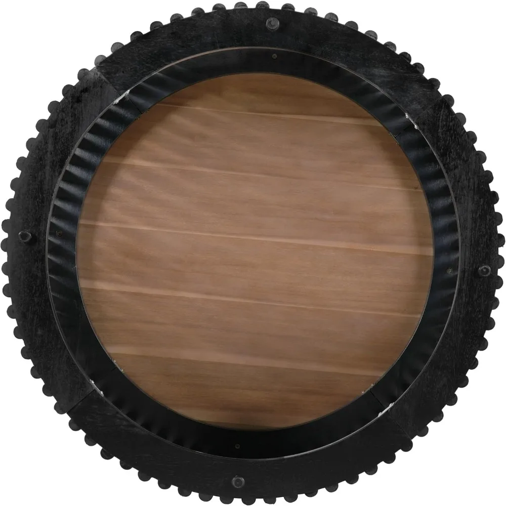 Round Acacia Wood Coffee Table with Wooden Base - Modern Industrial Style Accent Table for Indoor and Outdoor Living Spaces, Per