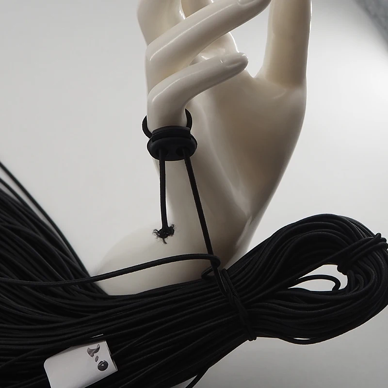 شريط مطاطي مستدير أسود بطول 100 متر، شريط مطاطي عالي المرونة لصنع قاعدة شعر مستعار على شكل ذيل حصان