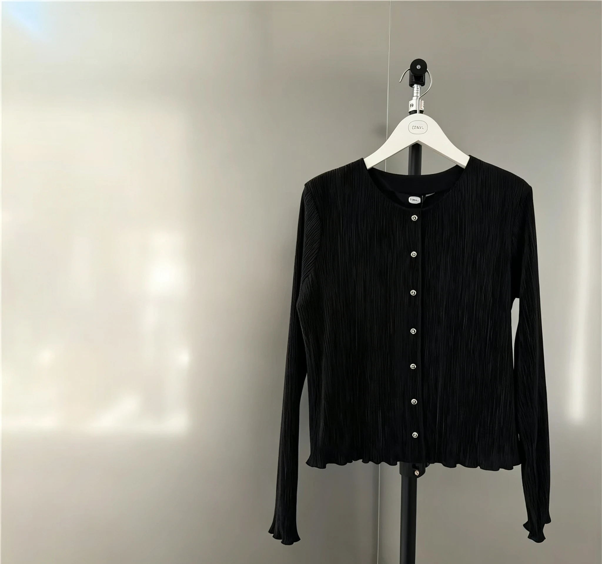 

Spring 2026 Korean Style round Neck Long Sleeve Women's Fashion Slimming Shirt Cardigan Polyester Fiber Commute Friendly