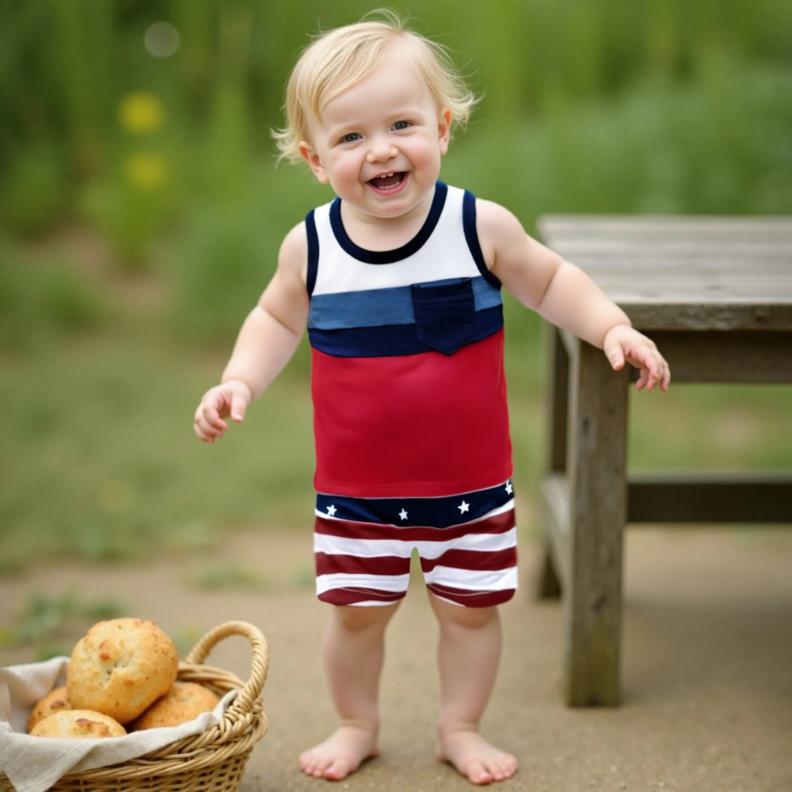 

Toddler Baby Boy 4th of July Outfit Contrast Sleeveless Tank Tops Star Striped Elastic Waist Shorts Summer Clothes 2Pcs Set