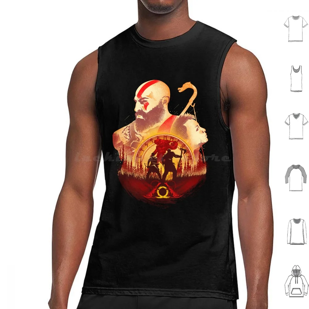 Kratos And Atreus Adventure Tank Tops Vest Sleeveless Kratos God Of War God Of War Ragnarok Atreus Tyr Leviathan Axe Blades