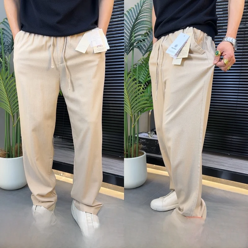 American High-End Men's Vintage Spring Summer Casual Pants Draping Soft Breathable Moisture-Wicking Versatile Washed Linen