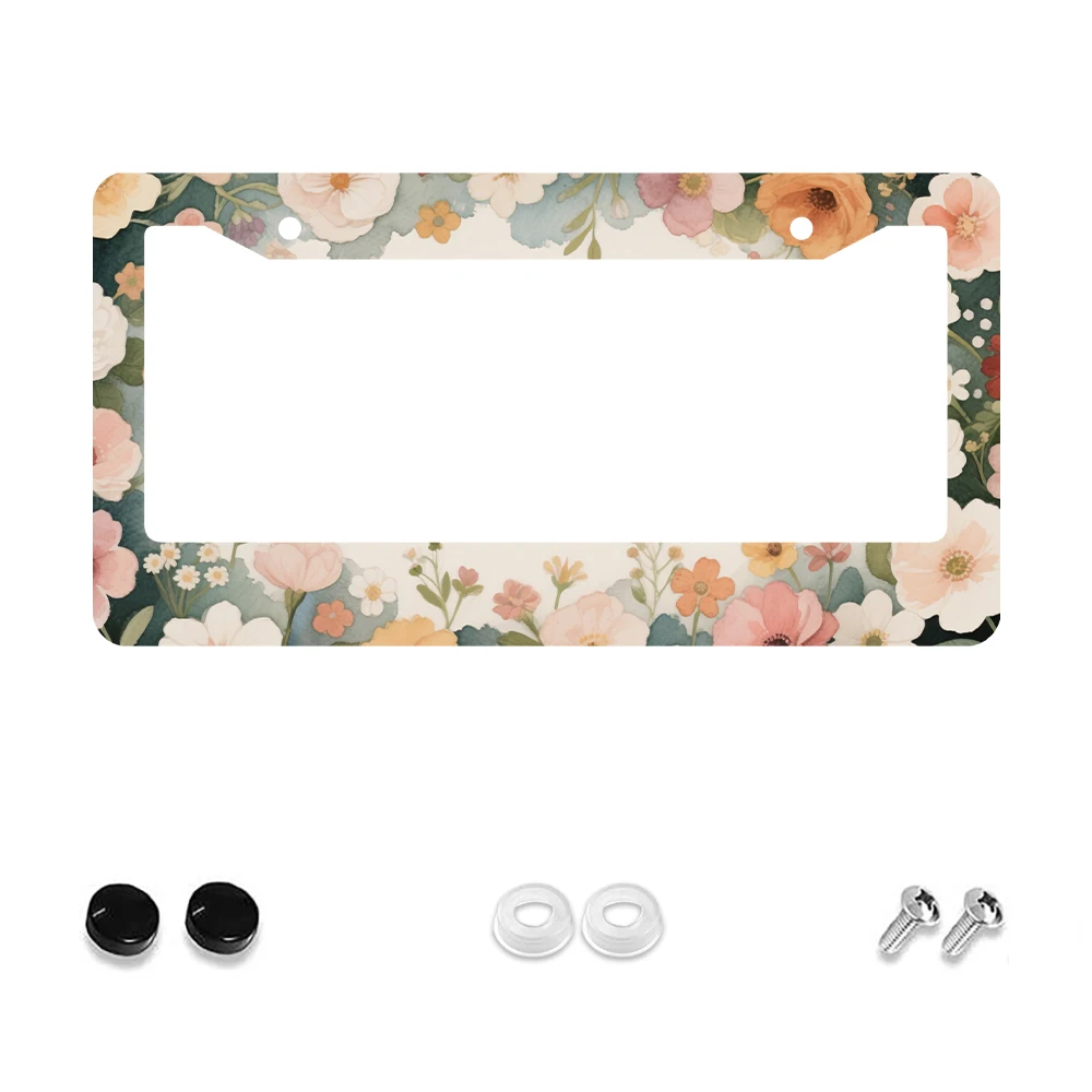 

1 шт., рамка номерного знака с 2 отверстиями в винтажном цветочным узором, многоцветный цветочный дизайн, алюминиевый материал, 6x12 дюймов с комплектом винтов,
