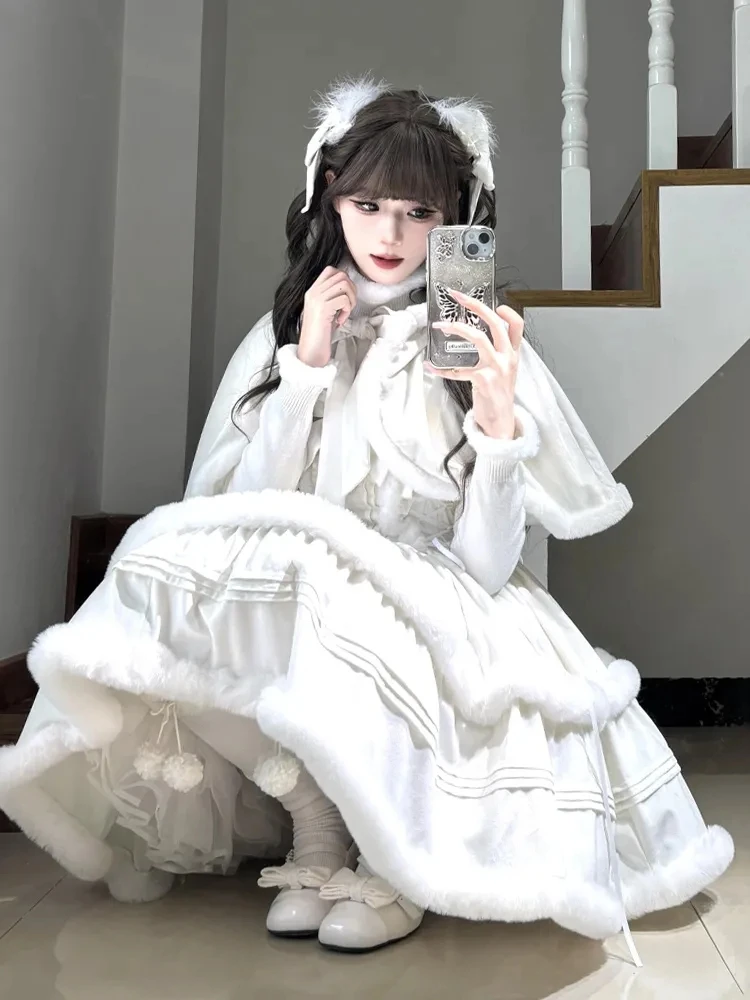 

Ele Winter Lolita Dr Set, тяжелое пышное пальто, юбка для женщин, модный костюм-футболка, теплый, удобный крой