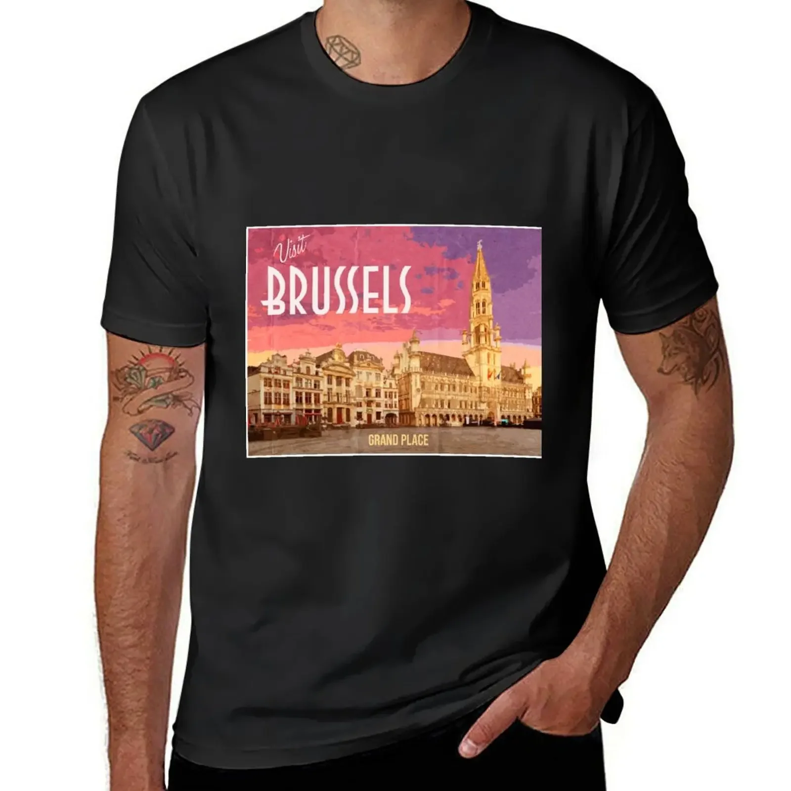 Vintage Looking Grand Place Brussels T-Shirt designer shirts for a boy men graphic t shirts